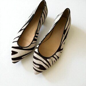 Talbots Zebra Print Pointed Toe Flats | Size 7.5 | Leather & Fur | Made in Brazi